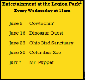 Entertainment schedule for Summer Reading Program