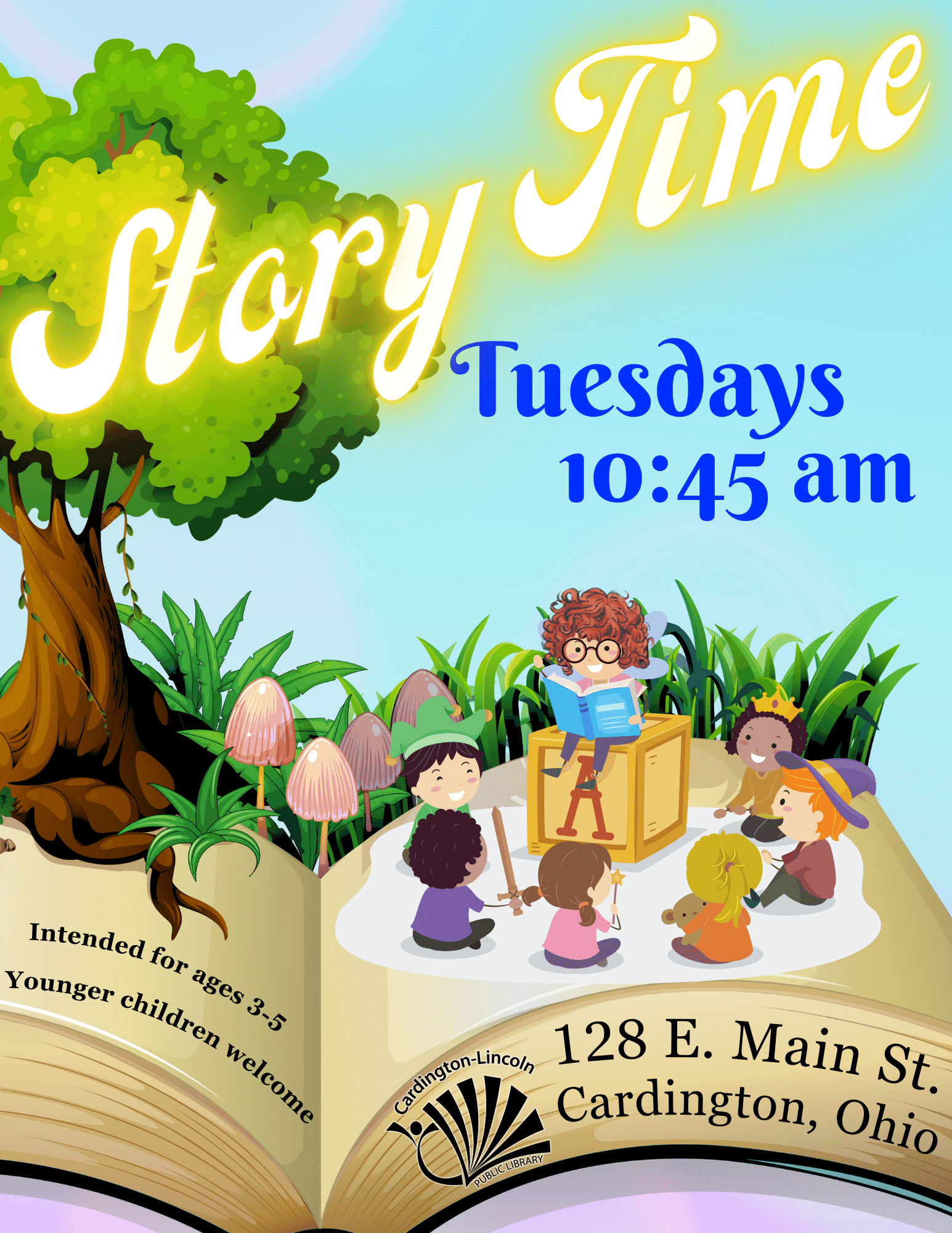 2023-2024 pre-k story time Tuesdays at 10:45 am