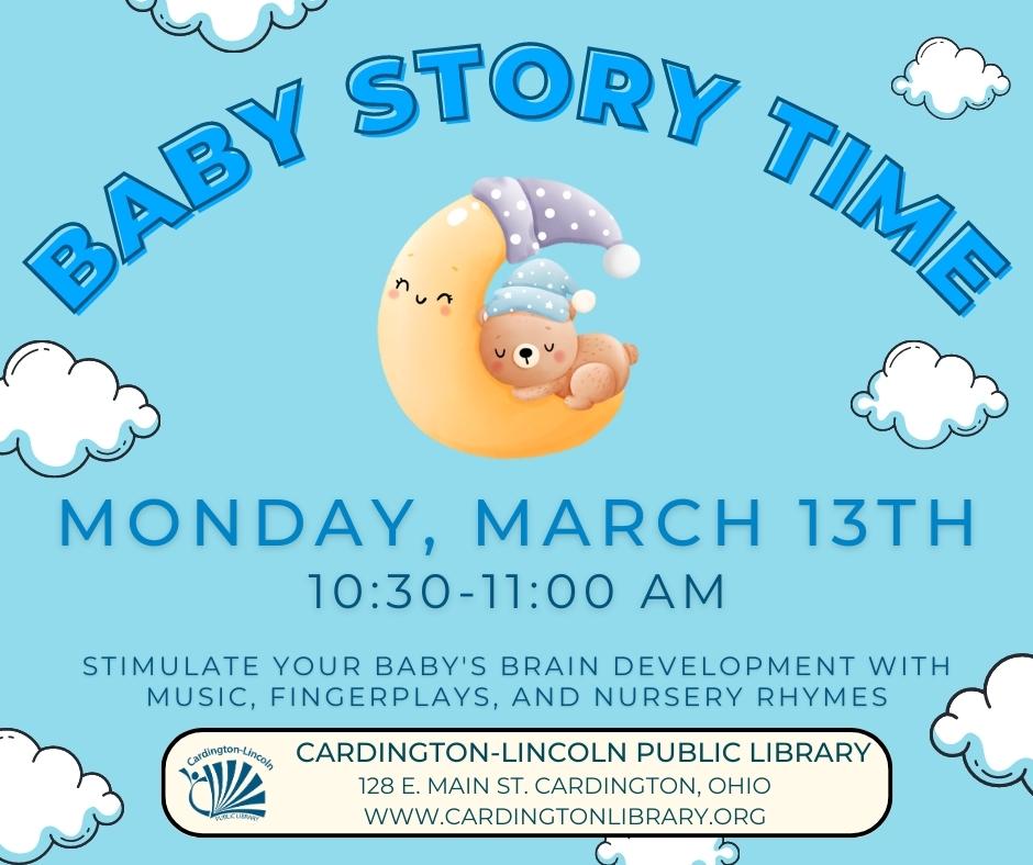 baby story time 10:30 a.m. second monday of each month 